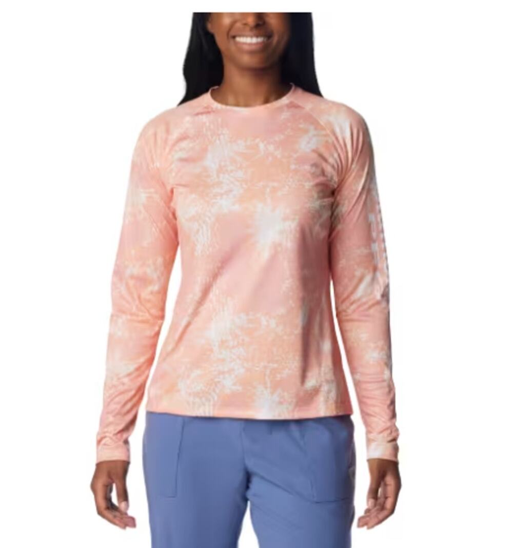 COLUMBIA Womens PFG Super Tidal Shirt XS Tiki Pink Print Long-Sleeve NWT